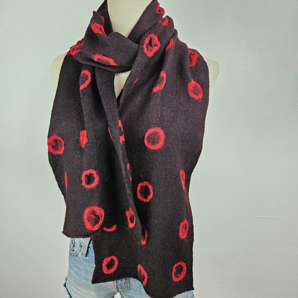 Artsy Circle Puckered Tie Dye Sweater Knit Scarf Dark Maroon Red Wrap
